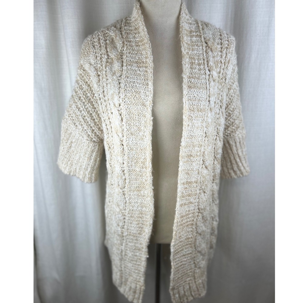 POL Cardigan Cable Knit Cream Beige Open Front Women's Size Small